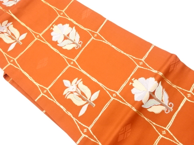 JAPANESE KIMONO / VINTAGE NAGOYA OBI / WOVEN FLORAL PLANTS